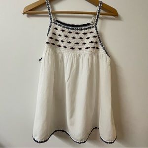 White Anthropologie Tank with Embroidery